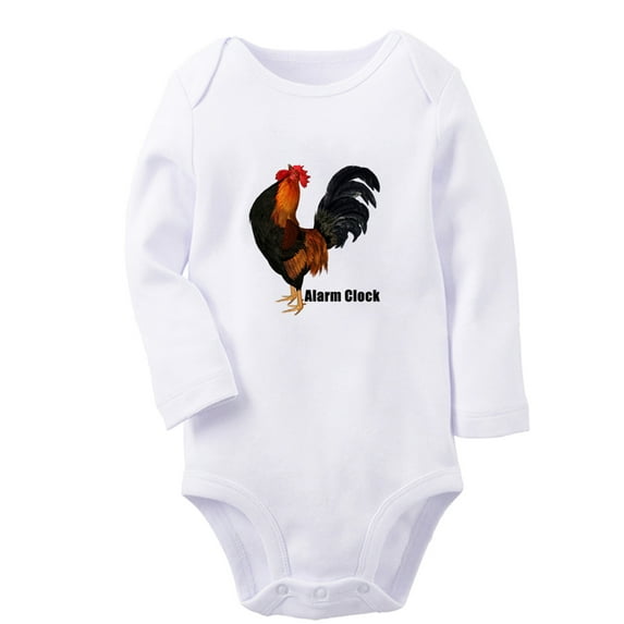Alarm Clock Funny Rompers, Newborn Baby Unisex Bodysuits, Infant Animal Cock Pattern Jumpsuits, Toddler 0-12 Months Kids Long Sleeves Oufits (White, 0-6 Months)
