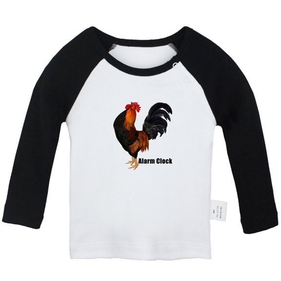 Alarm Clock Funny T shirt For Baby, Newborn Babies Animal Cock T-shirts, Infant Tops, 0-24M Kids Graphic Tees Clothing (Long Black Raglan T-shirt, 18-24 Months)
