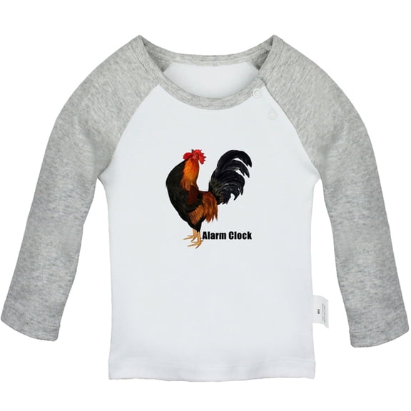 Alarm Clock Funny T shirt For Baby, Newborn Babies Animal Cock T-shirts, Infant Tops, 0-24M Kids Graphic Tees Clothing (Long Gray Raglan T-shirt, 12-18 Months)