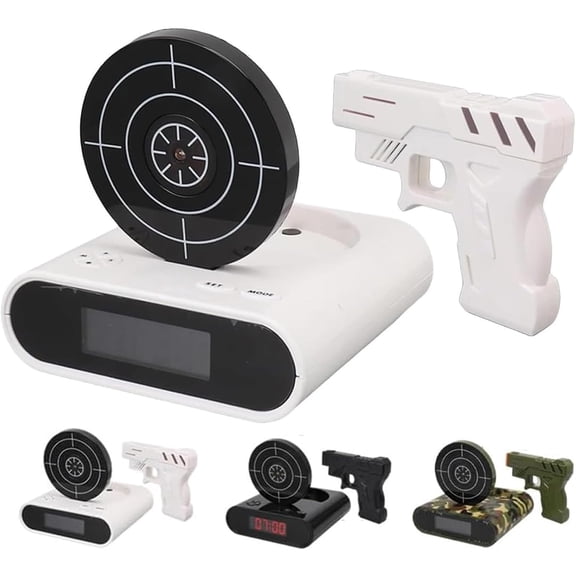 Alarm Clock with Gun, Interactive Shooting Game, Large LED Display, Custom Ringtones & 2 Alarm Modes, Fun Shot Timer Clock for Heavy Sleepers, Bedroom Home Office (#A)