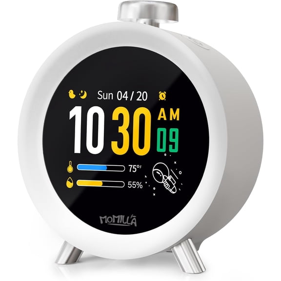 Alarm Clock for Heavy Sleepers, Colorful Screen Temperature, Loud 7-Day Programmable 4 Alarms, Small Clocks Bedrooms for Kids Adults Boys Girls, Easy to Set, Digital White Noise, Hourly Chime