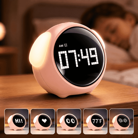Alarm Clock for Kids, Fatomal Alarm Clock with Night Light Emoji Temperature Display Adjustable Brightness Voice-Activated Digital Alarm Clock for Boys Girls Teens Students