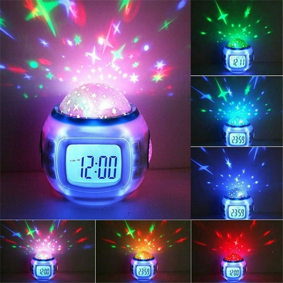 Alarm Clock, Kids Sleep Clock Starry Sky Night Light Star Projection Clock, Music Digital Clock with Backlight LED Night Light Calendar & Thermometer for Kids Boys Girls Children Bedroom Party