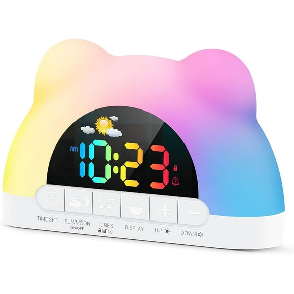 Alarm Clock for Kids, Wake Up Clock with Night Light, Children's Sleep Trainer with 10 Ringtones 3 Brightness Adjustment Dual Alarms, Digital Alarm Clock for Adults Boy Girl Toddler Bedroom