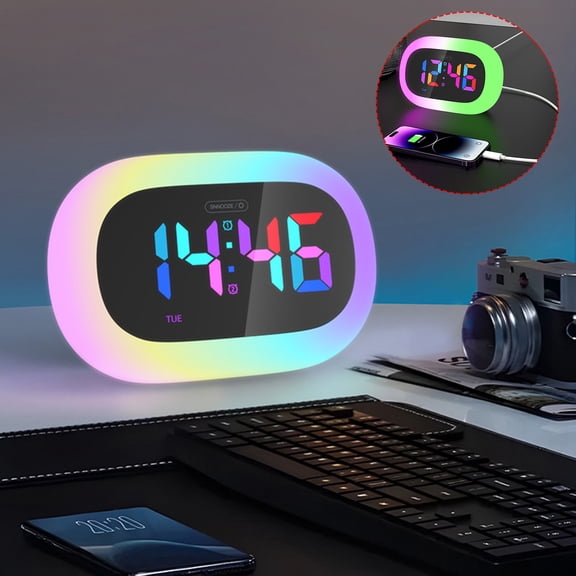 Alarm Clock LED Digital Alarm Clock with Mirror RGB Nightlight USB Charging Port and Snooze Function for Bedrooms and Desks,White,5cm(1PCS) JASKFLY