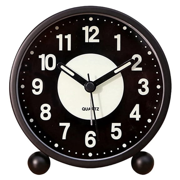 Alarm Clock Luminous 4 "Round Silent Analog Table Clock Non-Ticking,Battery Operated with Loud Alarm for Bedroom-black-