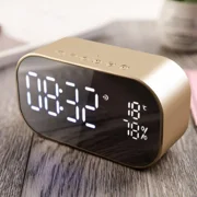 Alarm Clock Mirror Surface Bluetooth Wireless Desktop Dual Speaker Music Player