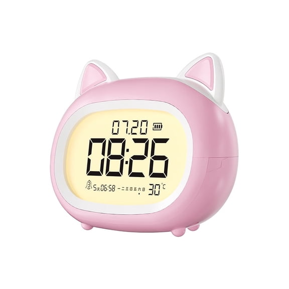 Alarm Clock with Night Light for Kids Cute Digital Sleep Trainer with LED Display, 5 Alarms, Adjustable Brightness Rechargeable Bedside Clock for Boys and Girls