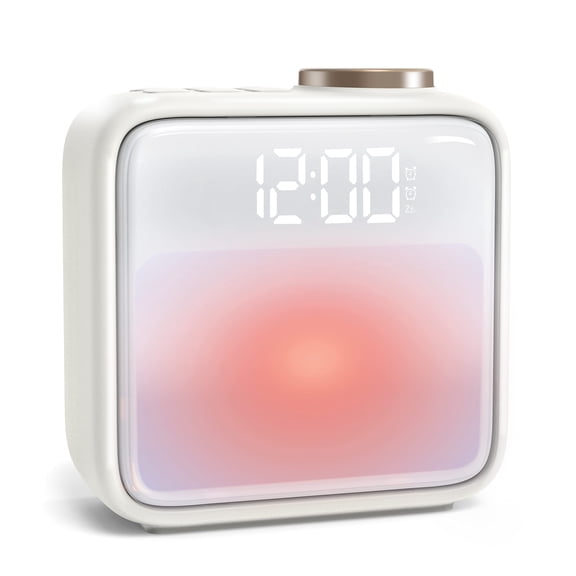 Alarm Clock Night Lights, Built-in Battery Alarm Clock for Bedrooms, 6 Scenes & White Noise Sync, Dual Alarms & Snooze, for Heavy Sleepers,