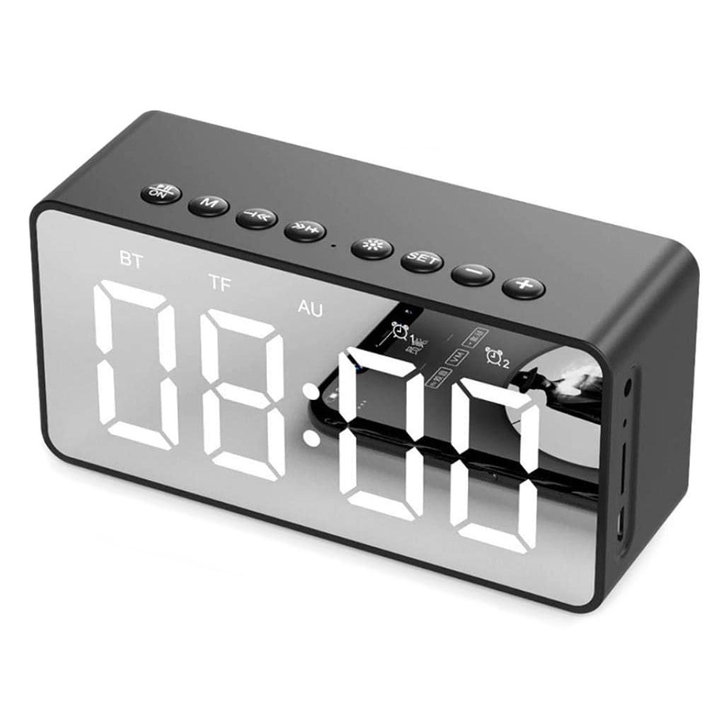Alarm Clock, Radio, Bluetooth Wireless Speaker - Nightstand Large Display Clock - Black