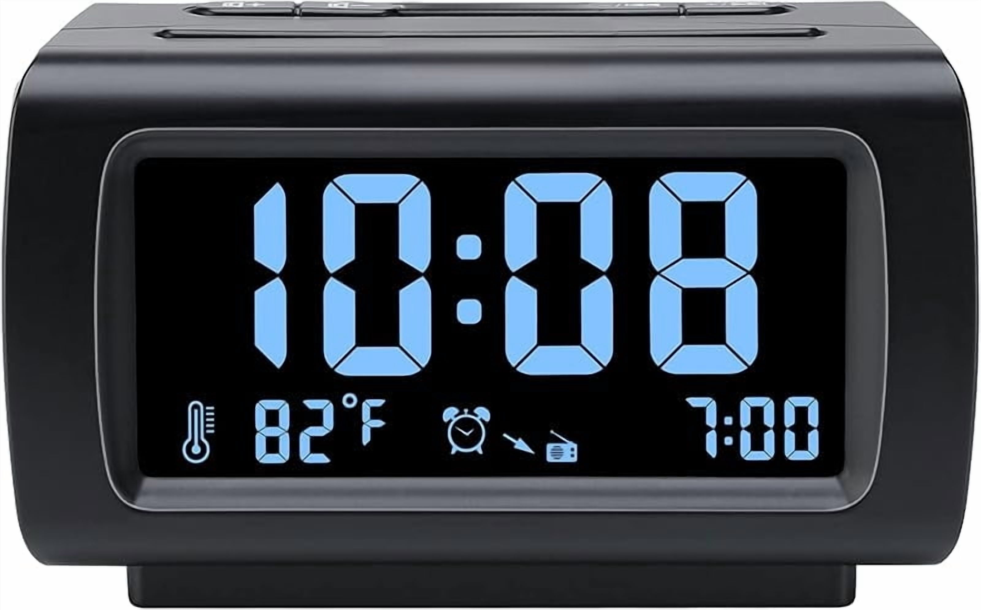 Alarm Clock Radios for Bedrooms with Battery Backup, Large Big Numbers with Brightness Dimmer, USB Port, Bedside Digital FM Radio with Sleep Timer, Temperature, Adjustable Volume, Snooze