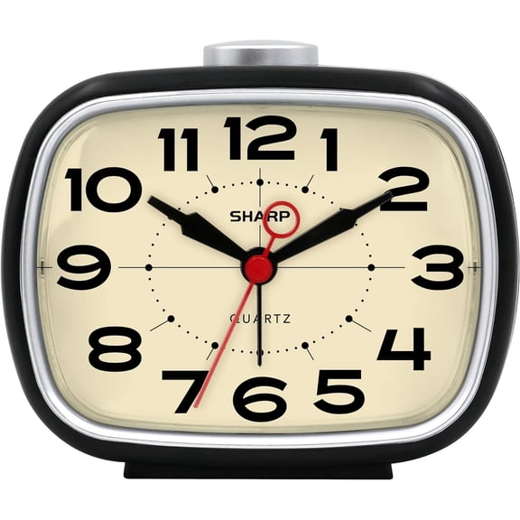 Alarm Clock, Retro Analog Simple Battery Powered Clock, Black, White