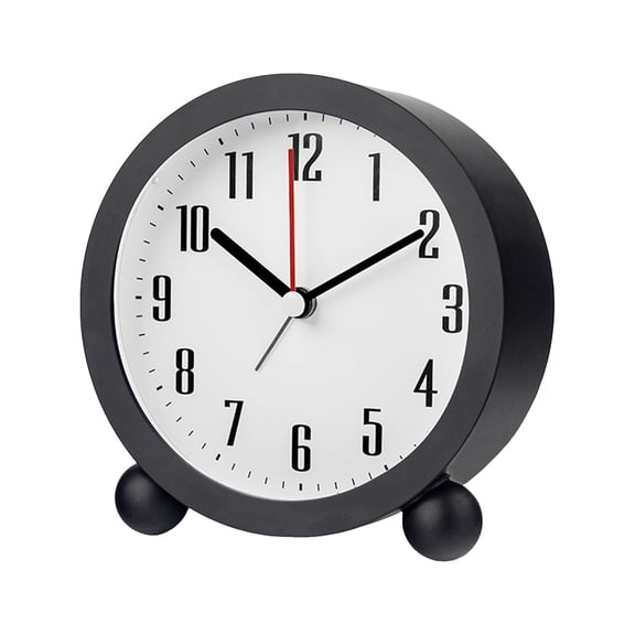 Alarm Clock Round Alarm Clock, Silent Non Ticking Small with Night Light, Battery Operated (Black)