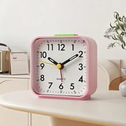 Alarm Clock, Silent No Ticking Battery Operated Travel Alarm Clock with Night Light, Snooze, Loud Alarm, Luminous, Quiet Small Desk Clock for Bedrooms Deep Sleeper Adults, Easy Set, Pink
