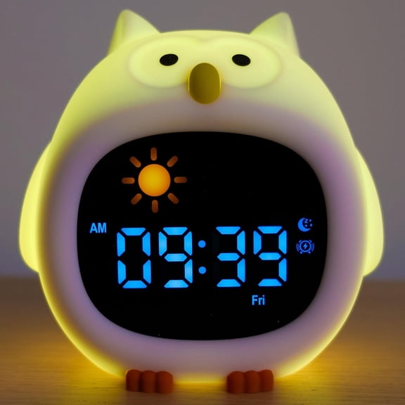 Alarm Clock with Sound Machine for Kids, 6 White Noises and 9 Colors Night Light, Ok to Wake Clock, Include 1800mAh Battery for Portability and Memory Function, for Kids