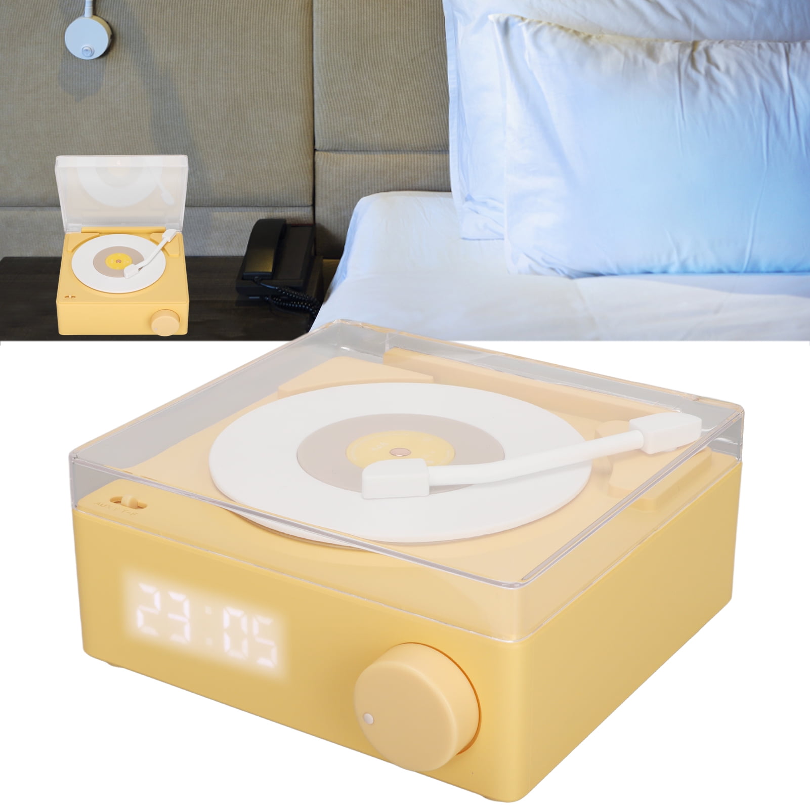 Alarm Clock Speaker, 360 Degree Stereo Sound Retro Rotating Vinyl Disc