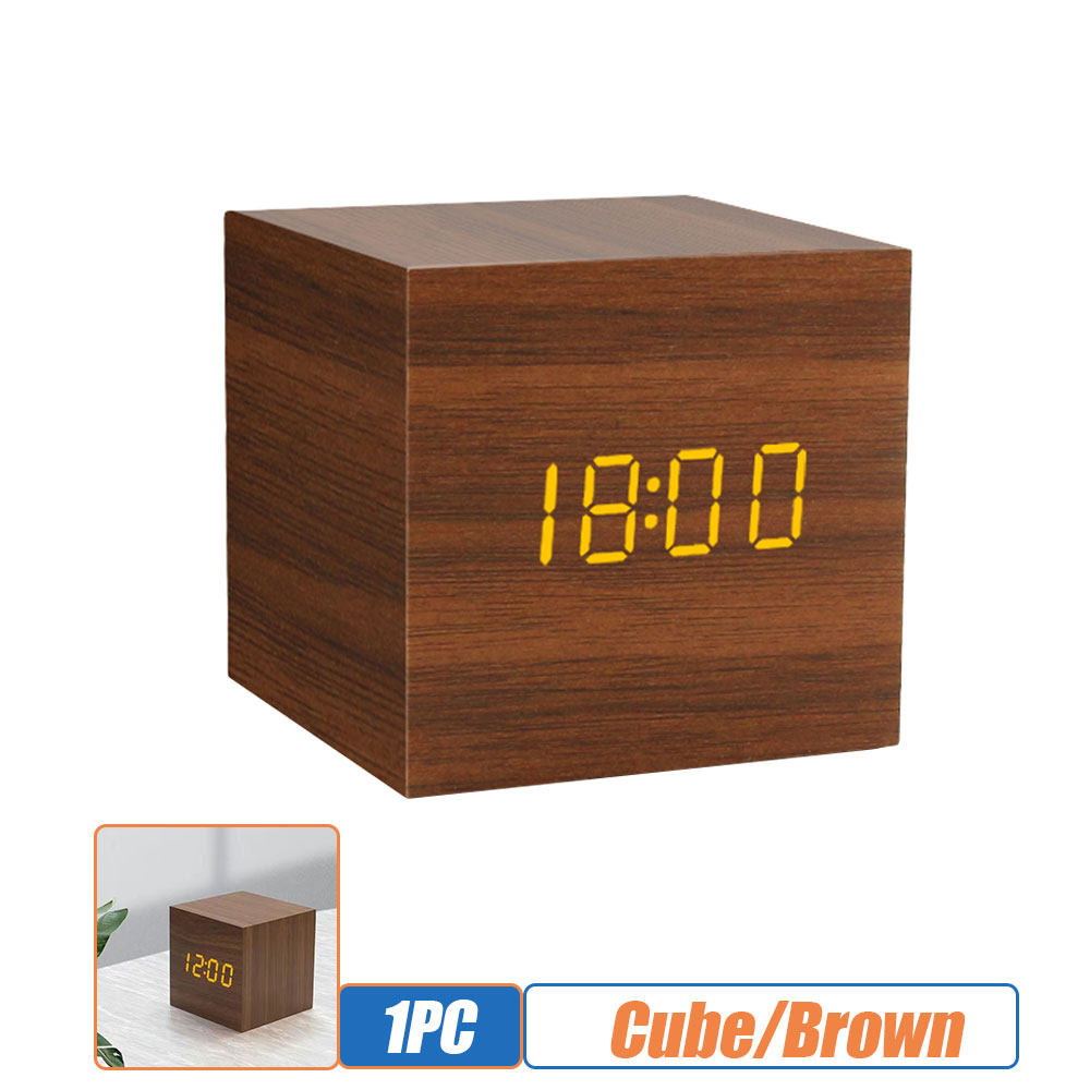 Alarm Clock Table Clock LED Digital Wooden USB/AAA Powered Desk Clock