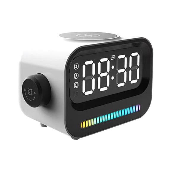 Alarm Clock with Wireless Charging, 3 in 1 Bluetooth Speaker, Digital Alarm Clock with RGB Light Clock and Speaker, LED Large Display Digital Alarm Clock for Teens Girls Boys (White)
