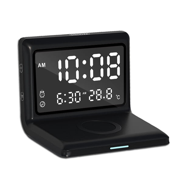 Alarm Clock Wireless Charging Alarms and Snooze Display 5-Level Brightness Control with Snooze for Bedroom