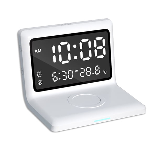 Alarm Clock Wireless Charging Alarms and Snooze Mirror Display 5-Level Dimmer