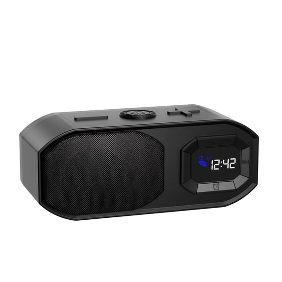 Alarm Clock Wireless Speaker with Mirror HD Display, Metal Diaphragm for Superior Bass, Stereo Sound, Multiple Play Modes: Wireless/Tf/Usb/Aux/Tws, Type-C Charging, for Bedroom, Office Desk And Gifts