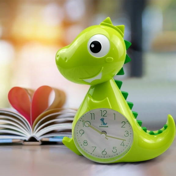 Alarm Clock, Zzbeans Cute Dinosaur Shaped Kids Clock, Cartoon Bedside Wake-Up Clock with Pointer Display Battery Powered for Elementary Students, Green