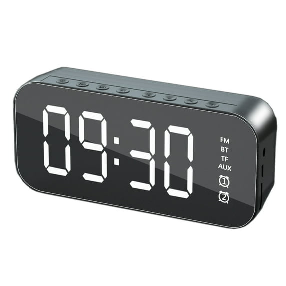 Alarm Clock for Bedroom, Modern Digital Clock for Living Room,LED Mirror Alarm Clock Volume Aesthetic Bedside Clock for Teens Kids Adults - black