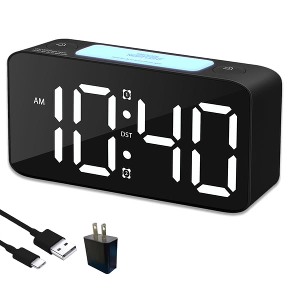 Alarm Clock for Heavy Sleepers, Loud Digital Bedroom & Desk Clock with 7-Color Changing, USB/Battery Backup for Kids & Adults,(Black)