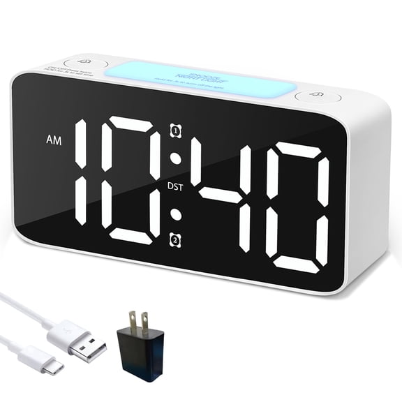 Alarm Clock for Heavy Sleepers, Loud Digital Bedroom & Desk Clock with 7-Color Changing, USB/Battery Backup for Kids & Adults（White）