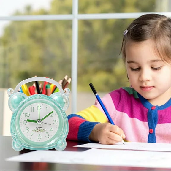 Alarm Clock for Kids, Staron Silent Jumping Seconds Student Alarm Clock, Cute Bedside Desk Clock with Adjustable Volume Easy to Use, Green