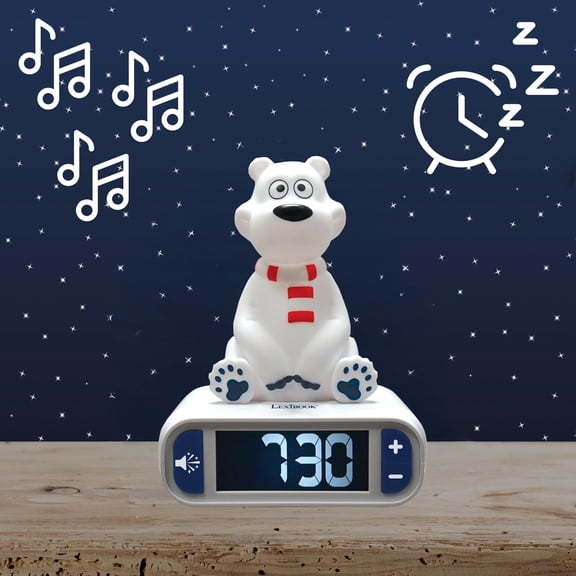 Lexibook Polar Bear Digital Alarm Clock, Nightlight & Snooze, White