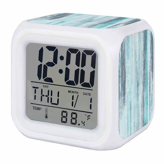 Alarm Clocks Abstract Graffiti Digital Clock 7 Color LED Night Light Silent Non-Ticking Battery Operated Turquoise Art Painting Cube Clocks for Bedroom Bedside Living Room Office School Decor