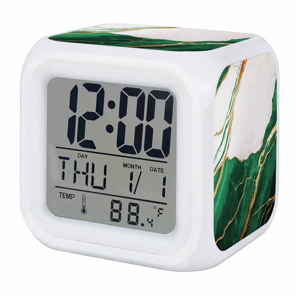 Alarm Clocks Abstract Marble Digital Clock 7 Color LED Night Light Silent Non-Ticking Battery Operated Gold Green Marble Cube Clocks Decorative for Bedroom Bedside Living Room Office School Decor