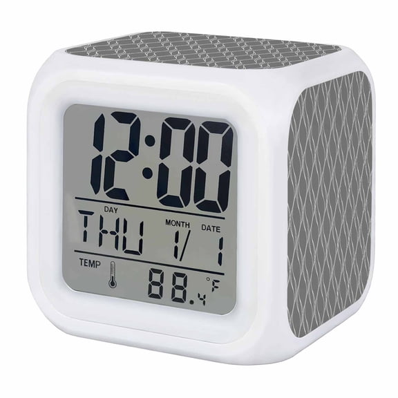 Alarm Clocks Abstract Sea Waves Lines Digital Clock 7 Color LED Night Light Silent Non-Ticking Battery Operated Gray Petal Pattern Cube Clocks for Bedroom Bedside Living Room Office School