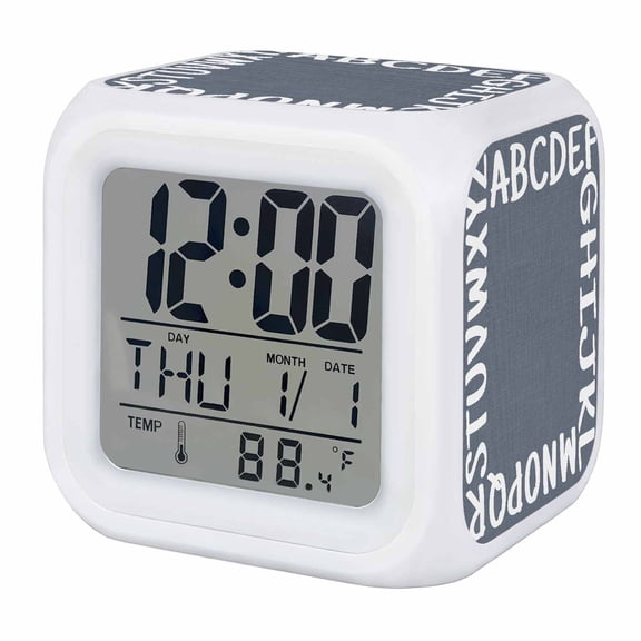 Alarm Clocks Alphabet Digital Clock 7 Color LED Night Light Silent Non-Ticking Battery Operated Gray Modern Minimalist Letter Cube Clocks for Bedroom Bedside Living Room Office School Decor