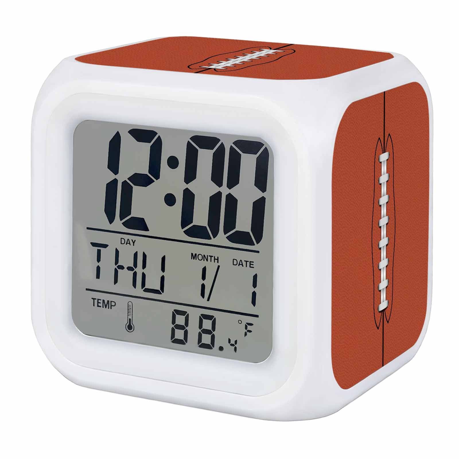 Alarm Clocks American Football Digital Clock 7 Color LED Night Light Silent Non-Ticking Battery Operated Retro Fur Texture Sports Cube Clocks Decorative for Bedroom Bedside Living Room Office School