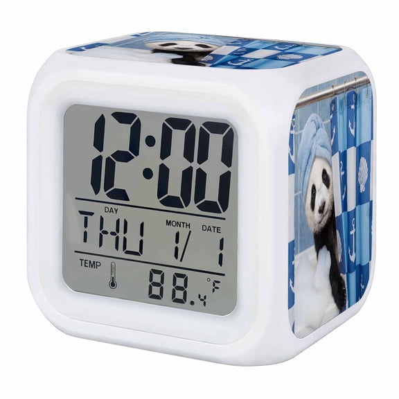 Alarm Clocks Bathing Panda Digital Clock 7 Color LED Night Light Silent Non-Ticking Battery Operated Funny Animal Showering Cube Clocks Decorative for Bedroom Bedside Living Room Office School Decor