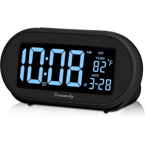 Alarm Clocks for Bedrooms, Auto Set Digital Desk Clock for Bedside Nightstand, Electric Clock with Dimmable Brightness Dimmer, Auto DST, USB Port, Date, Temperature, Snooze
