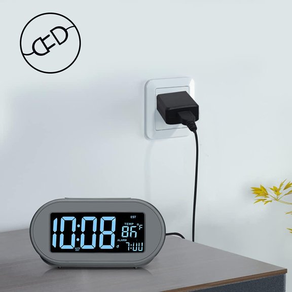Alarm Clocks For Bedrooms  Auto Set Digital Desk Clock Bedside Nightstand Electric With Dimmable Brightness Dimmer Dst Usb Port Date Temperature Snooze