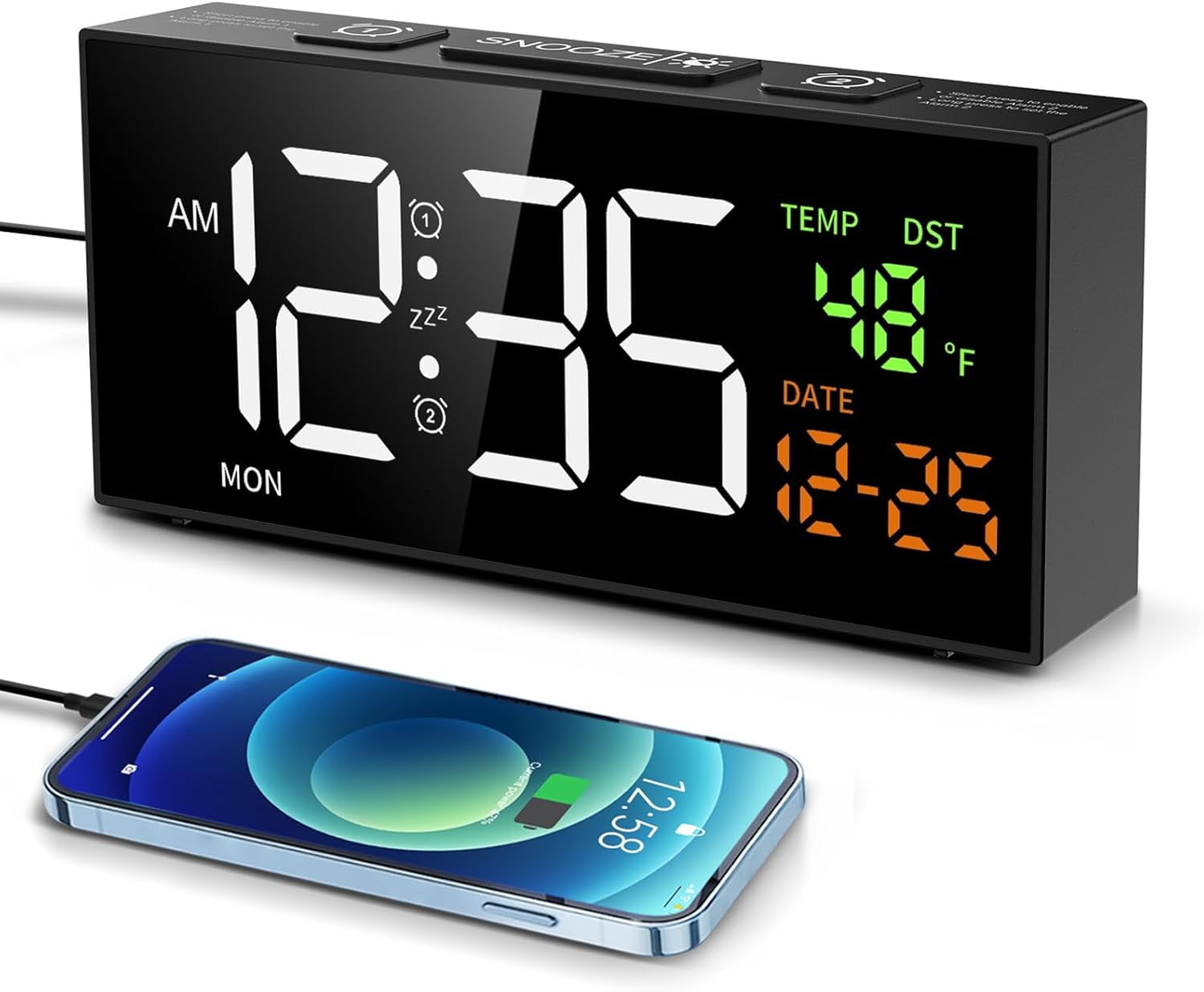 Alarm Clocks for Bedrooms, Digital Clock with Date Temperature and ...