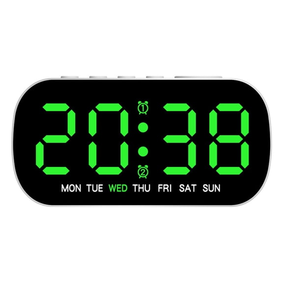 Alarm Clocks for Bedrooms, Digital Desk Clock for Bedside Nightstand, Electric Clock with Dimmable Brightness Dimmer, Voice-Activated Wake-up, USB Port, Date, Temperature, Snooze