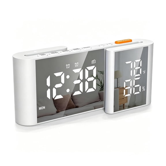 Alarm Clocks for Bedrooms, Digital Loud Radio Alarm Clock for Heavy Sleepers Adults, with Date, Month, Temperature Humidity LED Display, FM Radio, Modern Decor for Bedside, College Dorm, Bedroom