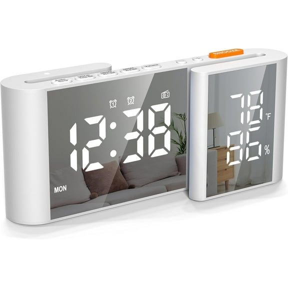 Alarm Clocks for Bedrooms, Digital Loud Radio Alarm Clock for Heavy Sleepers Adults, with Date, Month, Temperature Humidity LED Display, FM Radio, Modern Decor for Bedside, College Dorm, Bedroom