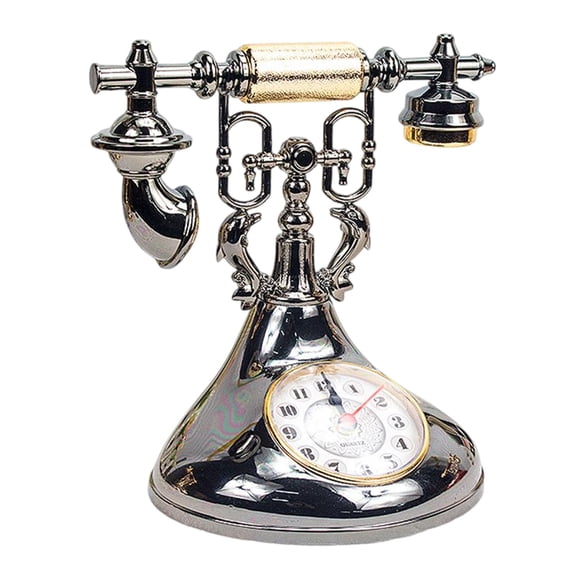 Alarm Clocks for Bedrooms,Vintage Telephone Clock Vintage Alarm Clock Old Fashioned Telephone Table Clock Model Antique Rotary,Alarm Clock for Heavy Sleepers,European Tabletop Alarm Clock,Silver