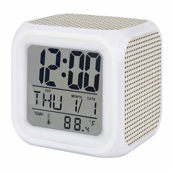Alarm Clocks Beige Small Crosses Icons Digital Clock 7 Color LED Night Light Silent Non-Ticking Battery Operated Dotted Matrix Grid Cube Clocks for Bedroom Bedside Living Room Office School Decor