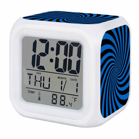 Alarm Clocks Black Blue Lime Spiral Digital Clock 7 Color LED Night Light Silent Non-Ticking Battery Operated 3D Abstract Stripes Cube Clocks for Bedroom Bedside Living Room Office School Decor