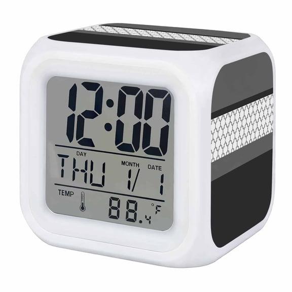 Alarm Clocks Black Gray Geometric Digital Clock 7 Color LED Night Light Silent Non-Ticking Battery Operated Stitching Morocco Pattern Cube Clocks for Bedroom Bedside Living Room Office School