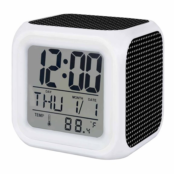 Alarm Clocks Black Small Crosses Icons Digital Clock 7 Color LED Night Light Silent Non-Ticking Battery Operated Dotted Matrix Grid Cube Clocks for Bedroom Bedside Living Room Office School Decor