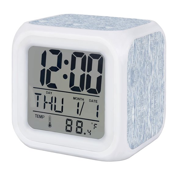 Alarm Clocks Blue Greek Key Paths Digital Clock 7 Color LED Night Light Silent Non-Ticking Battery Operated Linear Mazes Linework Cube Clocks for Bedroom Bedside Living Room Office School Decor