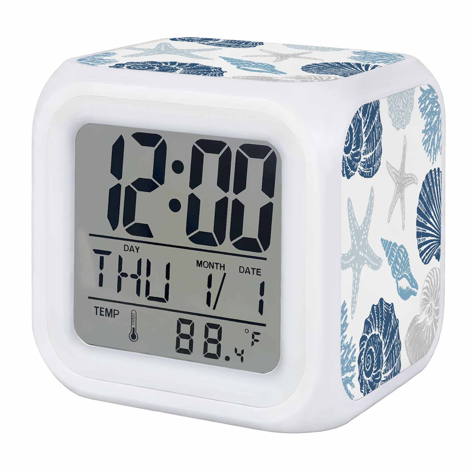 Alarm Clocks Blue Marine Life Digital Clock 7 Color LED Night Light ...
